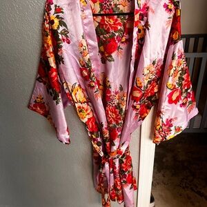 Floral Satin Kimono Robe